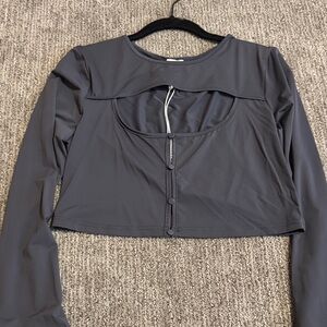 Women's Charcoal Gray Long-Sleeve Crop Top